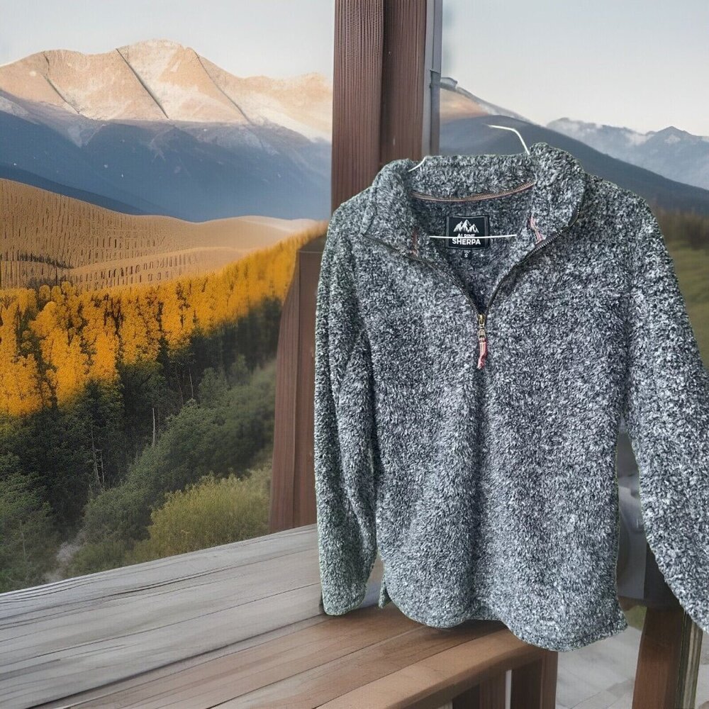 ALPINE Sherpa Jacket Men’s Small Pullover 1/4 Zip Aztec Pockets Fuzzy Outdoor